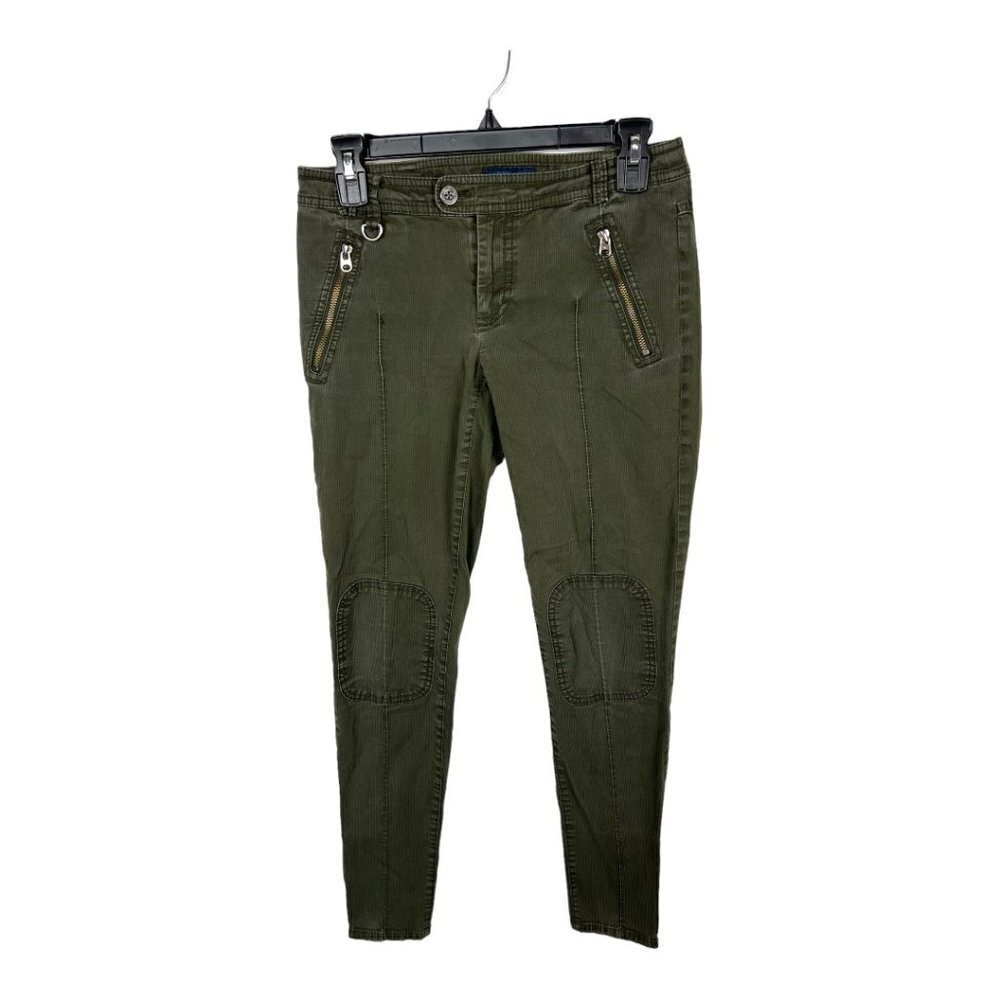 MARTIN+OSA Women Olive Green Corduroy Moto Pants Size 2 Zip Pockets Knee‎ Detail